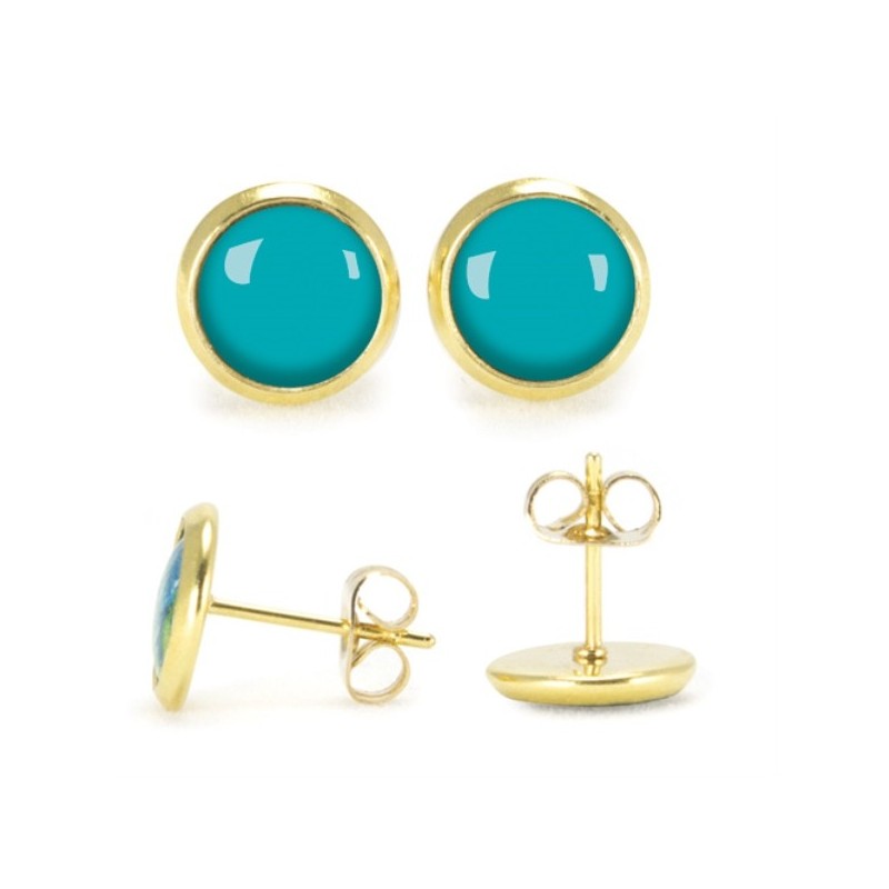 LES PARISIENNES BOUCLES D OREILLES PUCES ACIER CHIRURGICAL OR - TURQUOISE