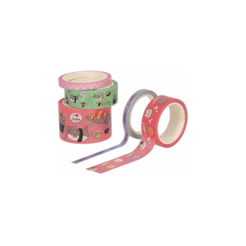 SET DE 5 RUBANS ADHESIFS EN PAPIER - TAPE BY TAPE KITTY