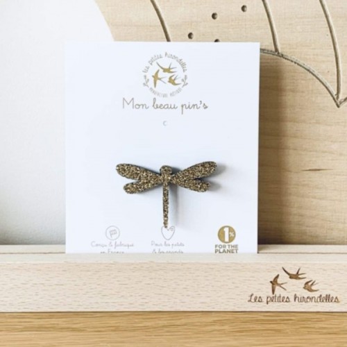 PIN&#039;S FEUTRINE PAILLETEE - LIBELLULE - DORE